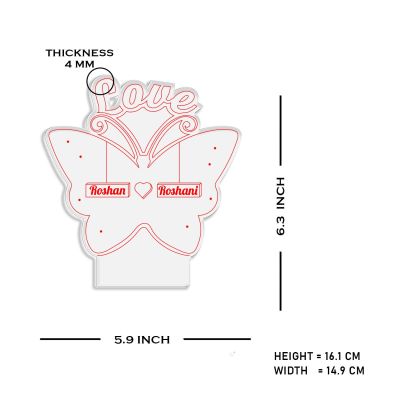 Love Butterfly Night lamp with Multicolored Light Customized with Name Gift for Loveable Person